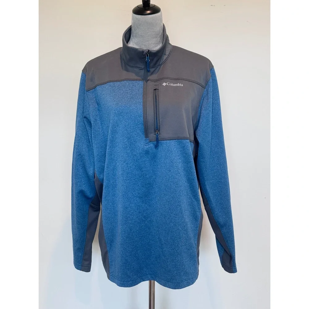Columbia Mens Large Quarter Zip Fleece Pullover Blue Grey Heathered Sportswear